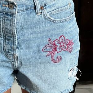 Embroidered Denim Shorts